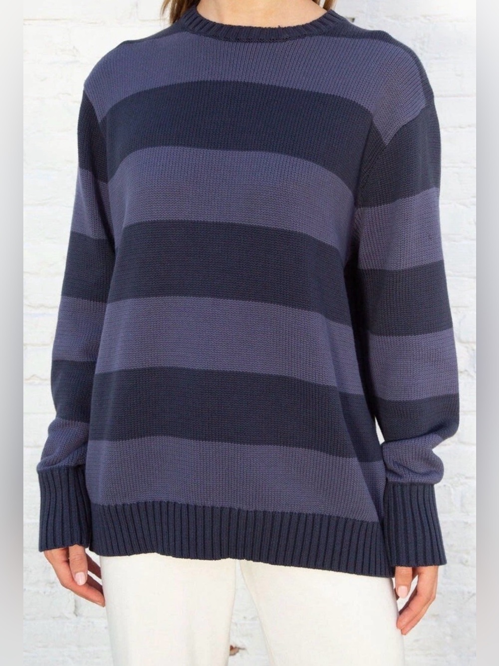 Brandy Melville Brianna Thick Stripe Cotton Sweater – Midnight & Faded Blue